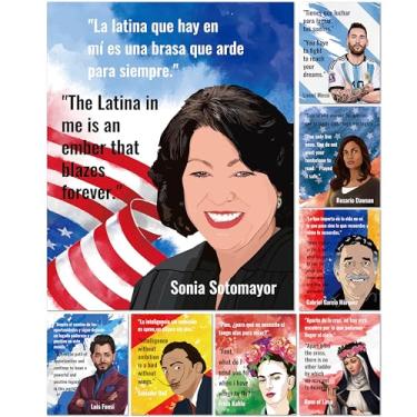 Imagem de Fiupan Pôster do mês da herança hispânica em inglês espanhol, 8 peças, citações motivacionais de celebridades de volta às aulas, arte sem moldura de celebração de festival para escritório escolar