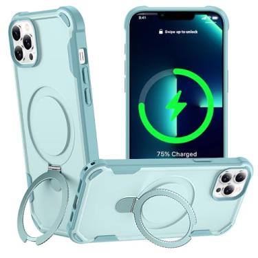 Imagem de CHAOFEnG Capa projetada para iPhone 13 Pro com suporte magnético [proteção contra quedas militar] [compatível com ímã] Capa para celular 13 Pro à prova de choque com suporte de anel, verde
