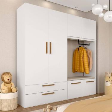 Imagem de Guarda Roupa Modulado Infantil Com Puff Baú Joy Bco/frei/l.bege - M.a