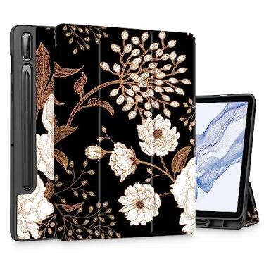 Imagem de Mektron Capa para tablet Samsung Galaxy Tab S9 de 11 polegadas modelo X710/X716B/X718U, capa rígida fosca embutida com função despertar/hibernar automática, suporte multi-ângulo para Galaxy S9, peônias e rosas