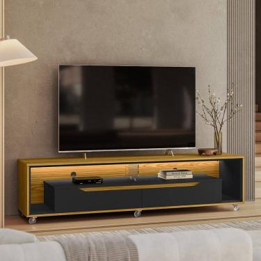 Imagem de Rack para Sala com Led e Rodízios p/TV 65 Polegadas 175cm Loop - Olivar Móveis