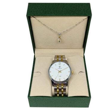 Imagem de Kit Relógio Feminino Tuguir Analógico W2122 Dourado E Prata, Dourado