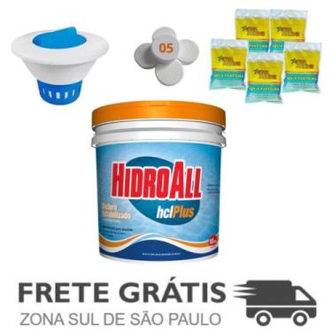 Imagem de Kit Dicloro HidroAll 10 Kg + Clorador + 5 Pastilhas 200Gr