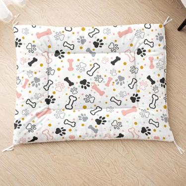 Imagem de Tuzaovy Camas de cachorro laváveis com estampa de pata de gato e osso tamanho grande para gaiola, tapete de gaiola de cachorro, cama confortável e fofa para suprimentos de almofada de canil Perros