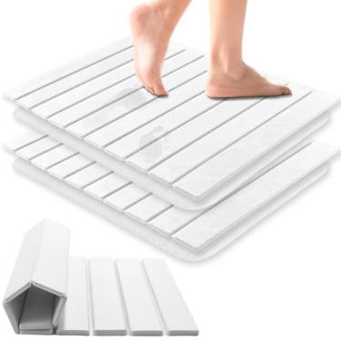 Imagem de Pacote com 2 tapetes de banho de pedra, tapete de pedra 58 x 38 cm, tapete de secagem rápida para balcão de cozinha, banheiro seco, tapete dobrável de secagem rápida, tapetes de secagem automática de