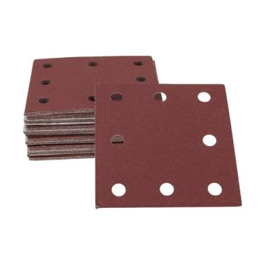 Imagem de TUCKBOLD 50 peças lixa retangular 8 furos 120 gramatura gancho e laço folhas de lixa universal para retoque automotivo marcenaria 115 x 110 mm óxido de alumínio vermelho