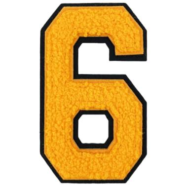 Imagem de 1 peça de adesivos de números de chenille amarelo de 10 cm, adesivos de ferro para chapéus, bolsas, mochilas, jeans, par com adesivos iniciais, letras grandes, acessórios DIY (amarelo 6)