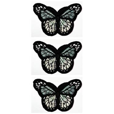 Imagem de Conjunto de 3 peças mini pequena borboleta cinza cor retrô bonito desenho animado infantil costurar em adesivos para chapéu boné polo mochila roupas jaqueta camiseta bordada a ferro no remendo