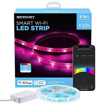 Imagem de Merkury Innovations Fita De Led Rgb Inteligente - Luzes Corda Adesivas Com Mudança Cor 3 Metros, Controle Por Aplicativo Seguro Para Ambientes Internos E Externos, Compatível Alexa Google Assistente