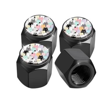 Imagem de Pacote com 4 tampas de haste de válvula de pneu, tampas de haste de roda de carro, tampas de válvula de ar de alumínio, ajuste universal para carros, SUVs, caminhões, bicicletas e motocicletas (gatos