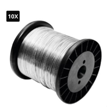 Imagem de 10x Rolo Fio Arame Aço Inox 0,70 mm Para Cerca Elétrica 200m Industrial e Comum
