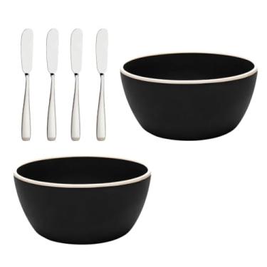Imagem de Bowls Tigelas Potes Melamina 2 Unidades + 4 Espátulas de Inox Para Manteiga (PRETO)
