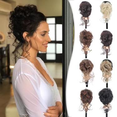 Imagem de CINHOO Grampo de cabelo bagunçado em pedaços de cabelo para mulheres, marrom escuro, coque bagunçado, com prendedor de garra, pãezinhos ondulados cacheados, extensões de pãezinhos de cabelo updo (nº 4