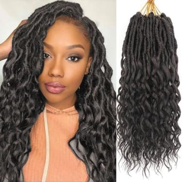 Imagem de Cabelo curto e profundo falso de crochê para mulheres negras - 8 pacotes de 30,5 cm pré enrolado Goddess Locs cabelo crochê com pontas encaracoladas profundas tranças de crochê sintético pré-looped