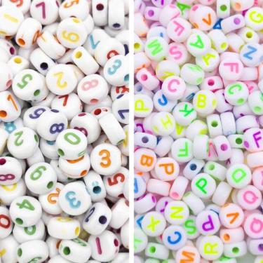 Imagem de Kit Infantil Números Letras Coloridas Sortidos Bijuteria 7mm 200pçs 30
