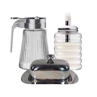 Imagem de Kit Manteigueira Inox + Porta Mel + Açucareiro com Bico Dosador Euro Home – Design Moderno e Funcional