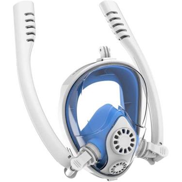 Imagem de Yngg Máscara De Mergulho Subaquática Anti Nevoeiro Máscara De Mergulho Facial Para Mulheres Homens Crianças Natação Snorkel Equipamento De Mergulho, White Blue, L-XL