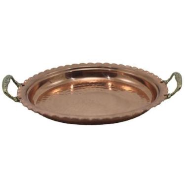 Imagem de Bandeja Redonda Cobre Puro Com Alças Em Liga De Bronze 33cm - METAL AR