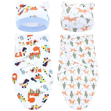 Imagem de Cinaci 2 peças de algodão macio ajustável para bebês, sacos de dormir, gorros, gorros, gorros, cobertores, cobertores, envoltórios para bebês, meninas, meninos, bebês recém-nascidos (2 peças P6)