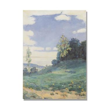 Imagem de Pinturas a óleo famosas, (duas pequenas árvores) de Ferdinand Hodler, reprodução impressa em tela, arte de cenário para decoração de sala de estar. Apenas tela de 80 x 112 cm - 31,4 x 44,1 pol