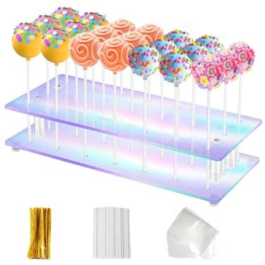 Imagem de Kits coloridos de suporte de bolo para secar 21 furos, suporte de pirulito, expositor de bolo, suporte de acrílico para bolo, com 300 palitos de bolo, suporte para várias decorações de festas