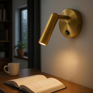 Imagem de Lâmpada de parede de ferro com acabamento em latão vintage com foco de leitura ajustável rotativo de 350°, interruptor de botão embutido, luz LED com eficiência energética, decoração moderna adequada