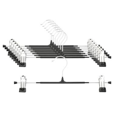 Imagem de Cabides para calças com clipes – Pacote com 8 cabides de saia resistentes, antiderrapantes ajustáveis que economizam espaço para calças, jeans, shorts | Preto | 30,5 cm