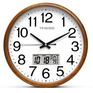 Imagem de Relógio de parede TIMESS Classic Wood Style 28 cm com calendário perpé