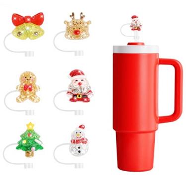 Imagem de Stanley Tampa de palha, 6 peças de cobertura de glitter para copo Stanley, acessórios reutilizáveis compatíveis com canudo de 10 mm, presentes engraçados para mulheres e meninas (Natal)