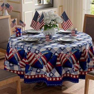 Imagem de XCHI Toalha de mesa xadrez azul branca estrelas América Patriótica 4 de julho Dia da Independência toalha de mesa redonda lavável para decoração de festa em casa 152 x 152 cm