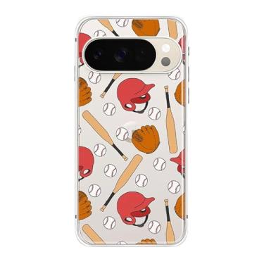 Imagem de Peachy Life Capa compatível com Google Pixel 10 Pro XL, estampa legal de beisebol desenho animado divertido design esportivo transparente TPU macio capa protetora transparente 17.3 cm (padrão de taco