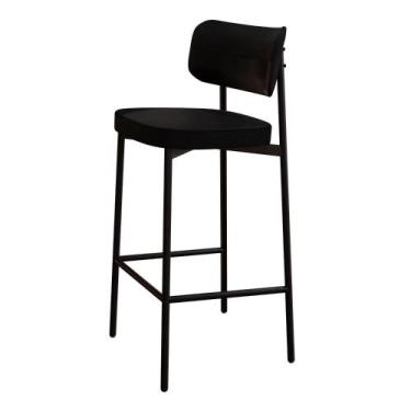 Imagem de Banqueta Alta Alloa Tecido Mesclado Est.Preta - Metalig