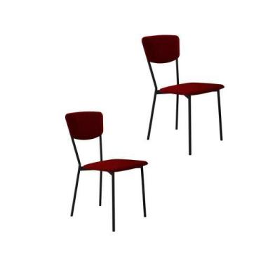 Imagem de Conjunto 2 Cadeiras de Jantar Vintage Retrô Tecido Sintético Est.Preta