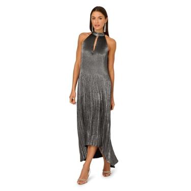 Imagem de Adrianna Papell Vestido feminino plissado metálico no tornozelo, Metal/preto, 46