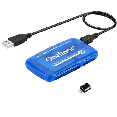 Imagem de Onefavor Leitor de cartões SmartMedia, leitor de cartões de memória universal USB multifuncional para Windows, Mac, Linux (leitor de cartão + adaptador para iPhone)