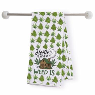 Imagem de Funny Weed House Inspire Toalha de Cozinha Folha de Erva Daninha Presente 420 Cannabis Decoração de Cozinha Presente de Fumador de Maconha (Weed-KT)