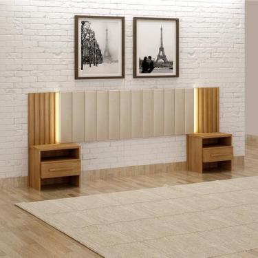 Imagem de Cabeceira de Casal com 2 Mesas de Cabeceira e Led Los Angelis - Novo H