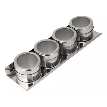 Imagem de Porta Condimento De Inox Magnético 4 Porta Temperos Suporte