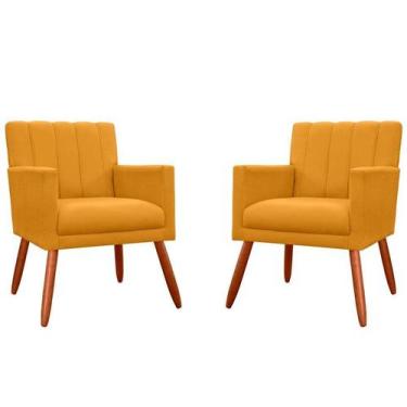 Imagem de Kit 2 Poltronas Decorativa Cecília Suede Amarelo Pés Madeira Mz Decor 