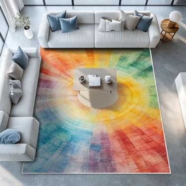 Imagem de 20,4 x 25,4 cm Boho Tapete Colorido Sol Antiderrapante Pelo Baixo Fino Grande Tapete para Sala de Estar Quarto Sala de Jantar Banheiro Escritório