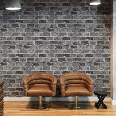 Imagem de JiffDiff Papel de parede autoadesivo de tijolo preto, papel de parede vintage removível para decoração de cozinha e lareira, papel de parede preto com textura de tijolo amigável para locatários 43,9 x