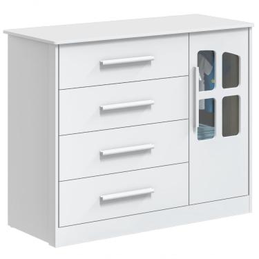 Imagem de Cômoda Infantil Charlô 1 Porta 4 Gavetas - Móveis Peroba Branco Brilho