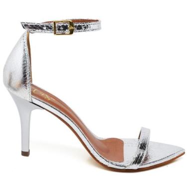 Imagem de Sandália Feminina Salto Médio Fino Prata Bico Folha - Ellas Online, 39