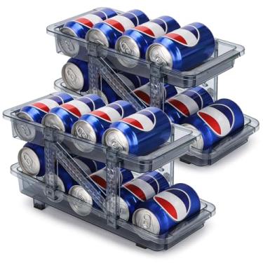 Imagem de 2 pacotes de dispensador de refrigerante para geladeira empilhável organizador de geladeira de plástico transparente, porta-latas de bebidas para despensa, freezer, cozinha