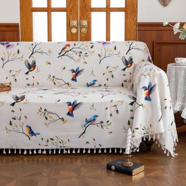 Imagem de Erbnaryx Capas de sofá pássaros voadores borlas design lavável para sofá seccional 3 almofadas sala de estar (180 x 299 cm)