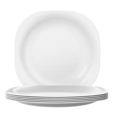 Imagem de Jogo 6 Pratos Rasos Quadrado Opaline Vidro Branco 27 cm