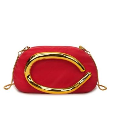 Imagem de Bolsa clutch de acrílico para mulheres, clássica, redonda, acrílica, noturna, vintage, metal, guidão, bolsa para festa de casamento, formatura, Vermelho 1