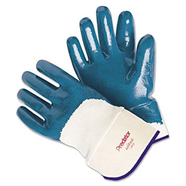 Imagem de MCR Safety 9760 Luvas Masculinas de Palma Revestida com Nitrilo Suportado Predator com Punho Segurança, Suave, Azul/Branco, Grande, 1 Par