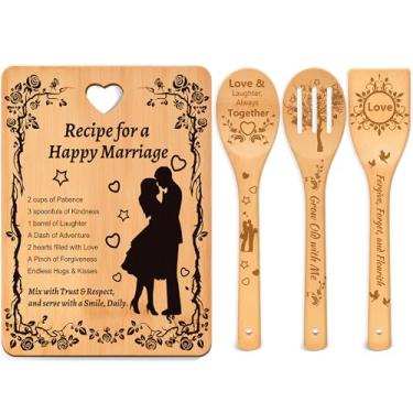 Imagem de Presentes de chá de panela para noivos: presente de lista de presentes de casamento para casais 2025 - Presente de noivado personalizado com tábua de corte de casamento para Sr. e Sra. | Recém-casados