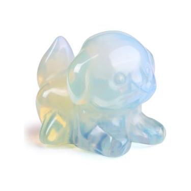 Imagem de PESOENTH Enfeite de cachorro fofo para amantes de cães, presentes para mulheres, aniversário, pedra preciosa opala e estatueta de cachorro, decoração de quarto de casa, 3,8 cm